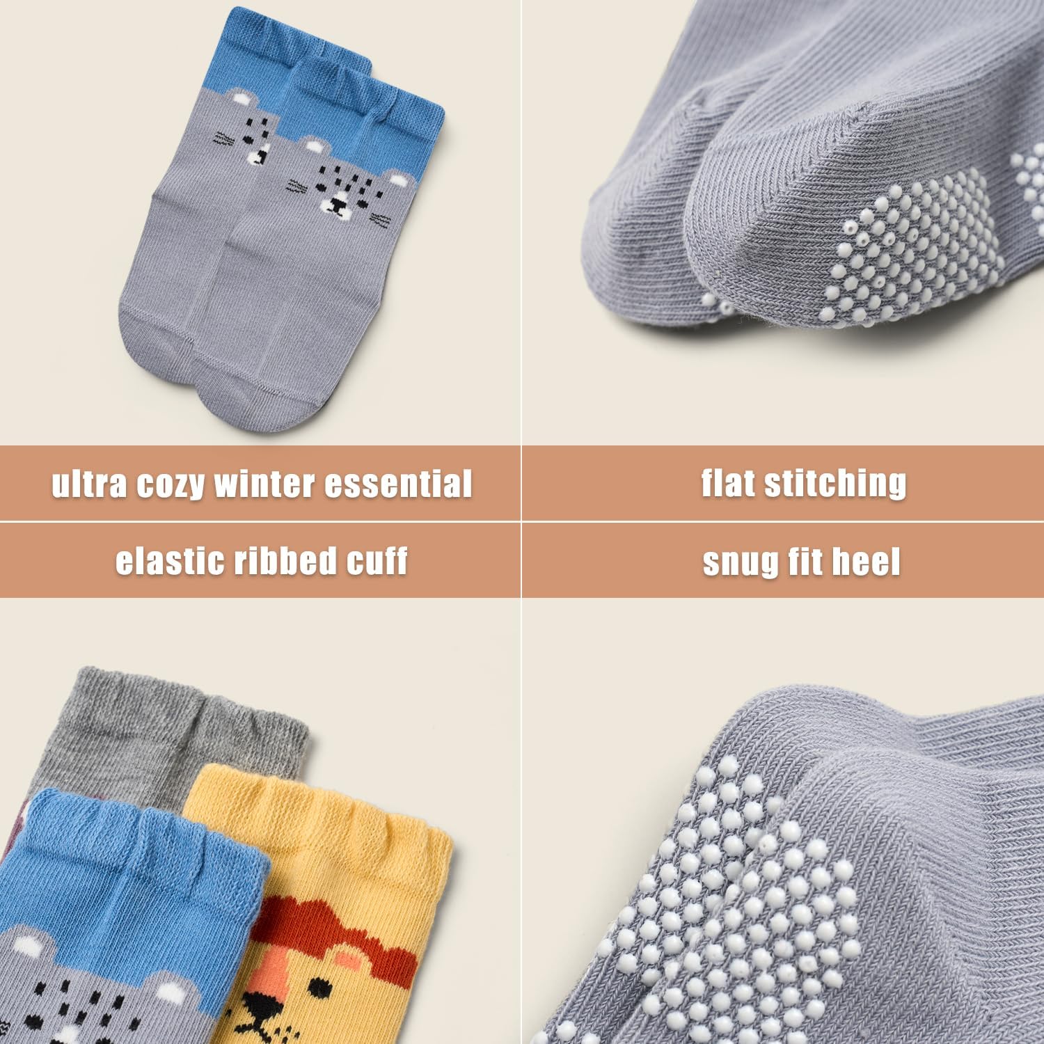 Thumbnail 1 de Aisyee 6 Paar Stoppersocken für Baby-Jungen aus Baumwolle (mit Silikon-Sohle)
