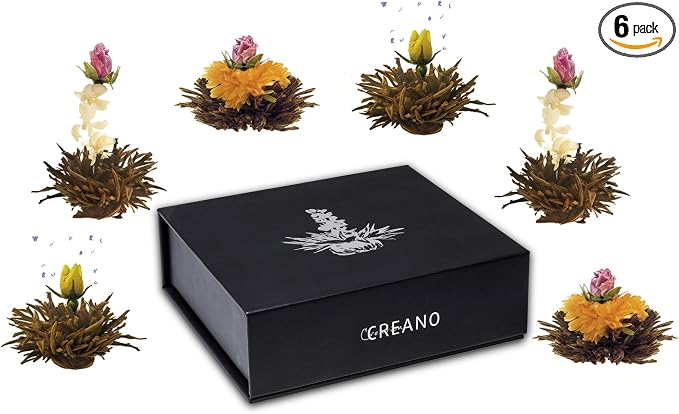 Detalle de Creano 6 Flores de Té con Caja Magnética y Relieve Plata