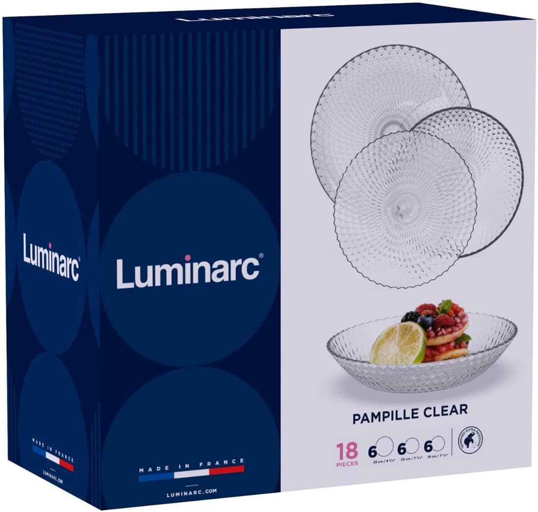 Detalle 2 de Luminarc 5424175 Pampille Clear Glass Dinnerware Set, 18 Pieces