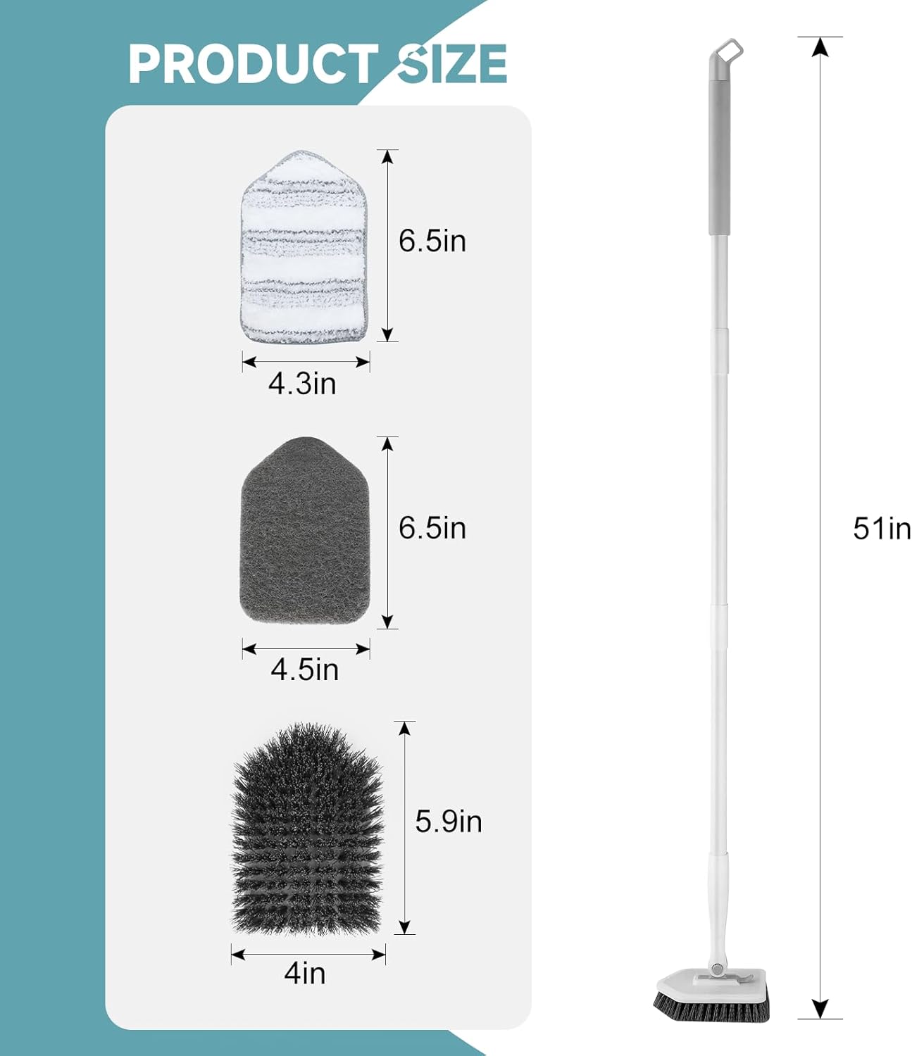 Thumbnail 1 de nacena Shower Scrubber with Long Handle, 3-in-1 Tile & Tub Scrubber Brush (Adjustable, Detachable Heads)
