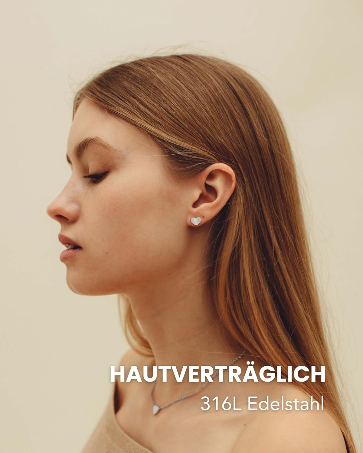 Detalle 2 de GD GOOD.designs Ohrstecker Herz für Damen – inkl. Geschenkbox, hautfreundliche Edelstahl-Ohrringe in Goldoptik
