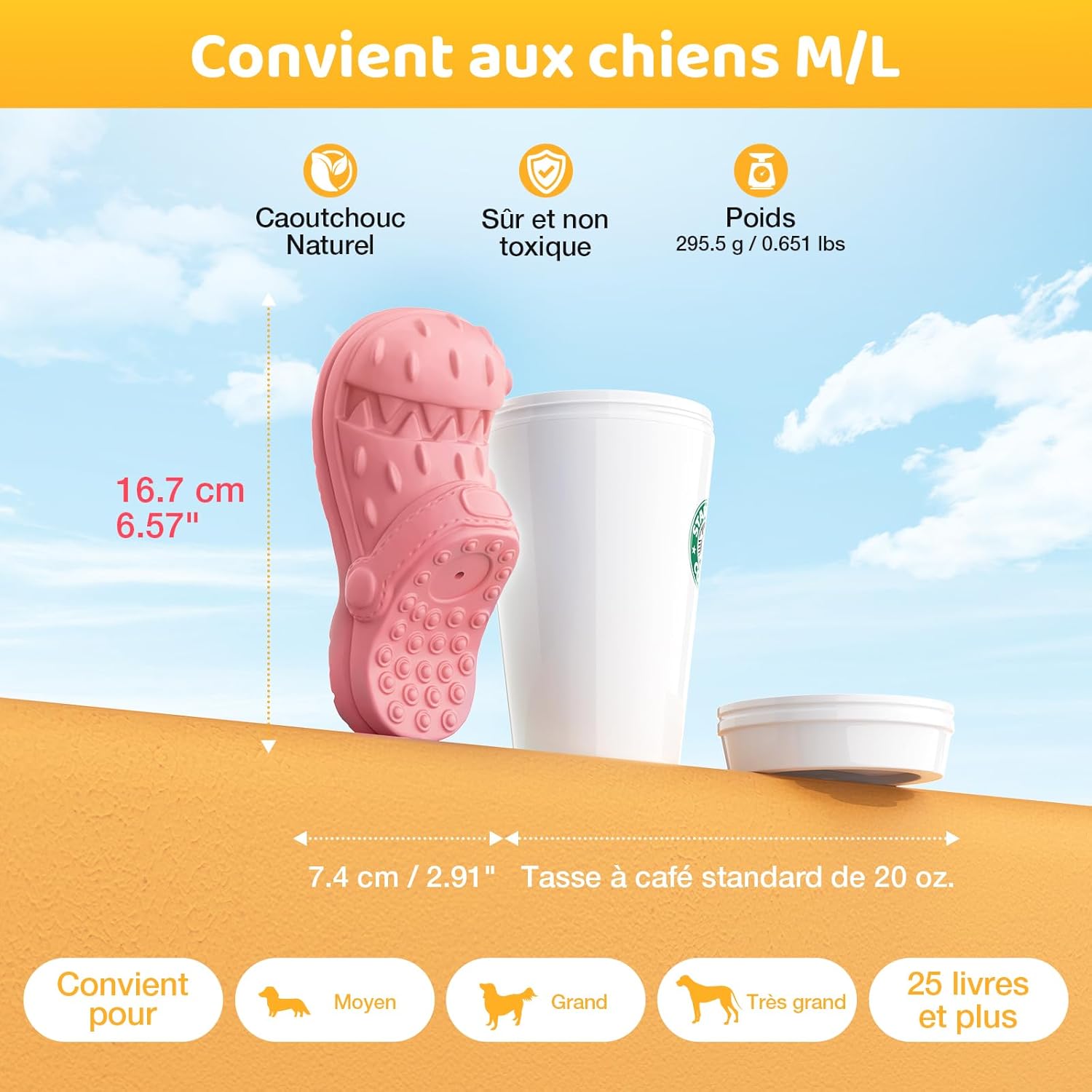 Thumbnail 2 de RUXAN Jouet pour Chien qui Couine en Caoutchouc Naturel — Saveur bœuf, 17 x 7,6 x 6,6 cm, pour tous les chiens (Rose)