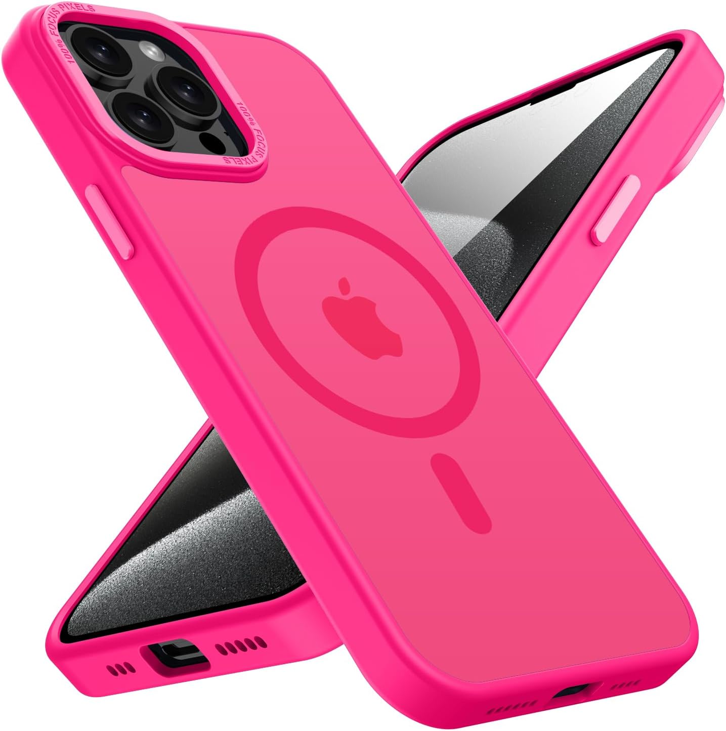Detalle de KPPIT Rose Red MagSafe Case for iPhone 15 Pro Max – Frosted Translucent Back, Shockproof 6 ft Protection