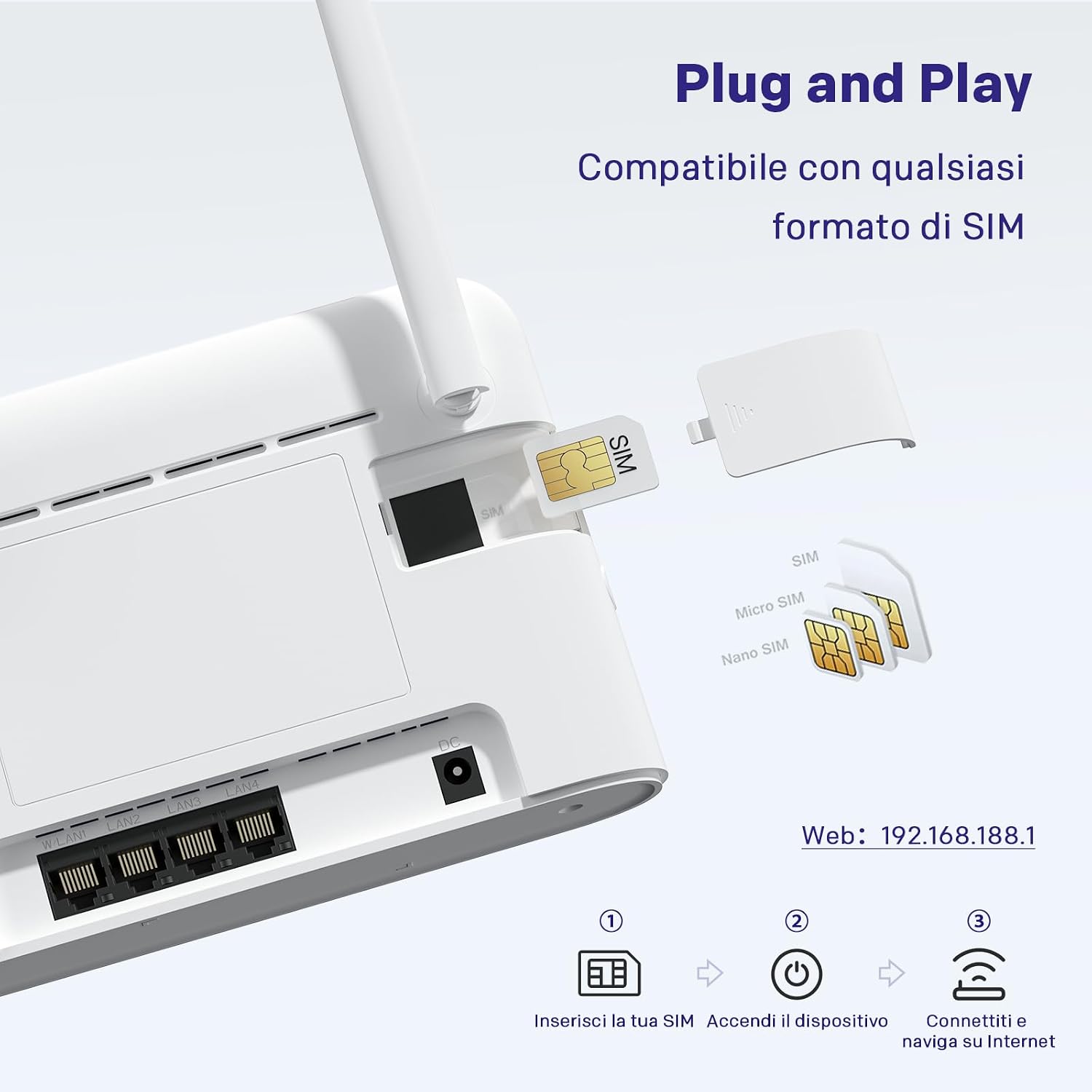 Detalle de STRONG Router WiFi N300 con SIM 4G LTE Cat4 (porte WAN/LAN 100 Mbps) e supporto fino a 32 dispositivi