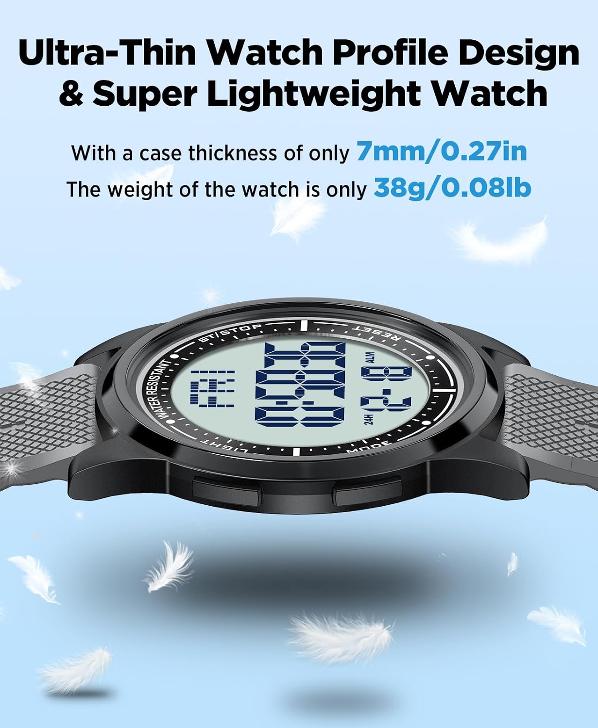 Thumbnail 6 de WIFORT Mens Watches Waterproof Sports Digital Watch – Ultra-Thin, 5 ATM, Dual Time & Chronograph