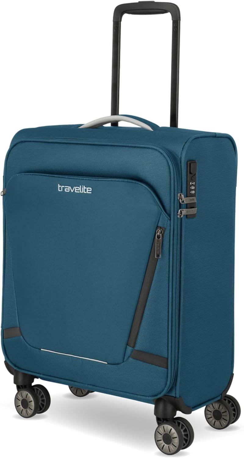 Detalle de travelite Jetpack Handgepäckkoffer 55×40×20 cm (1,9 kg) mit 4 Rollen, Zahlenschloss & aufsteckbarem Trolley