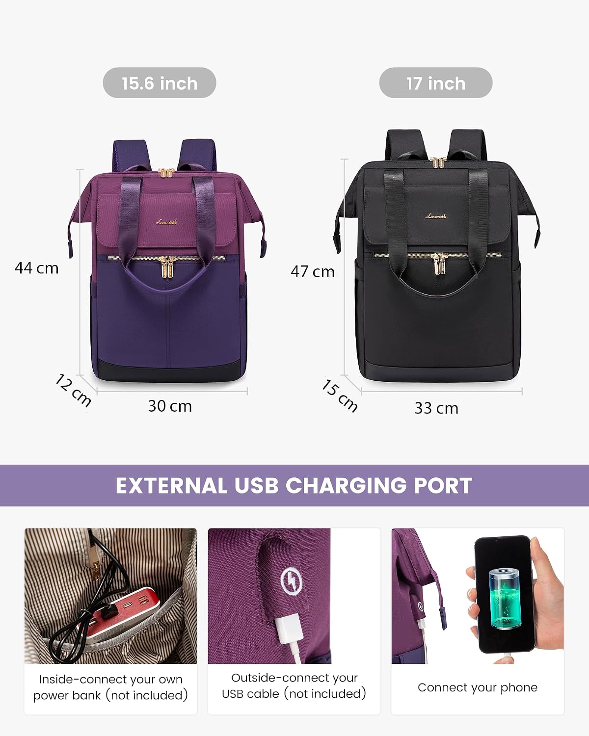 Detalle de LOVEVOOK Purple backpack with 15.6-inch laptop space