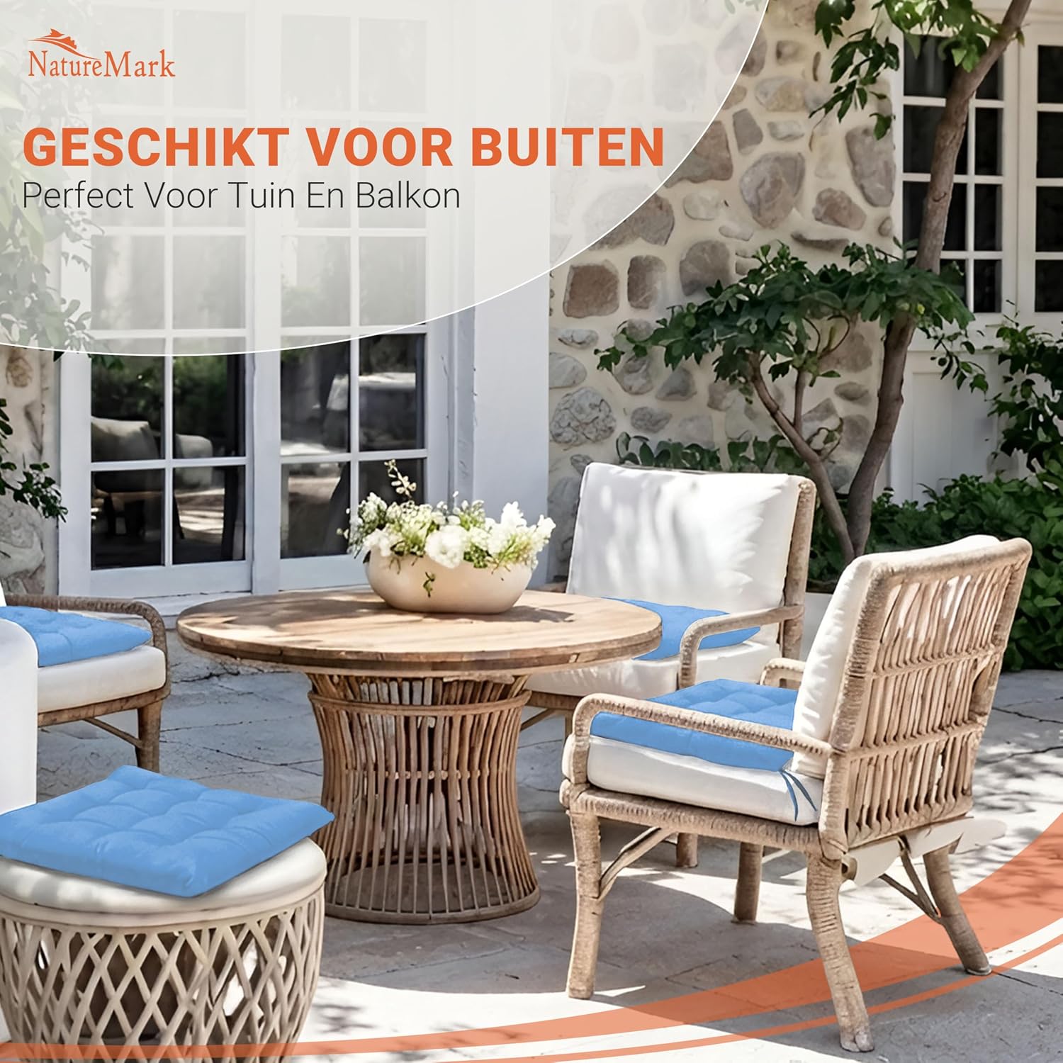 Detalle de NatureMark NM-CCS-170-LB-44 stoelkussens, set van 4, lichtblauw