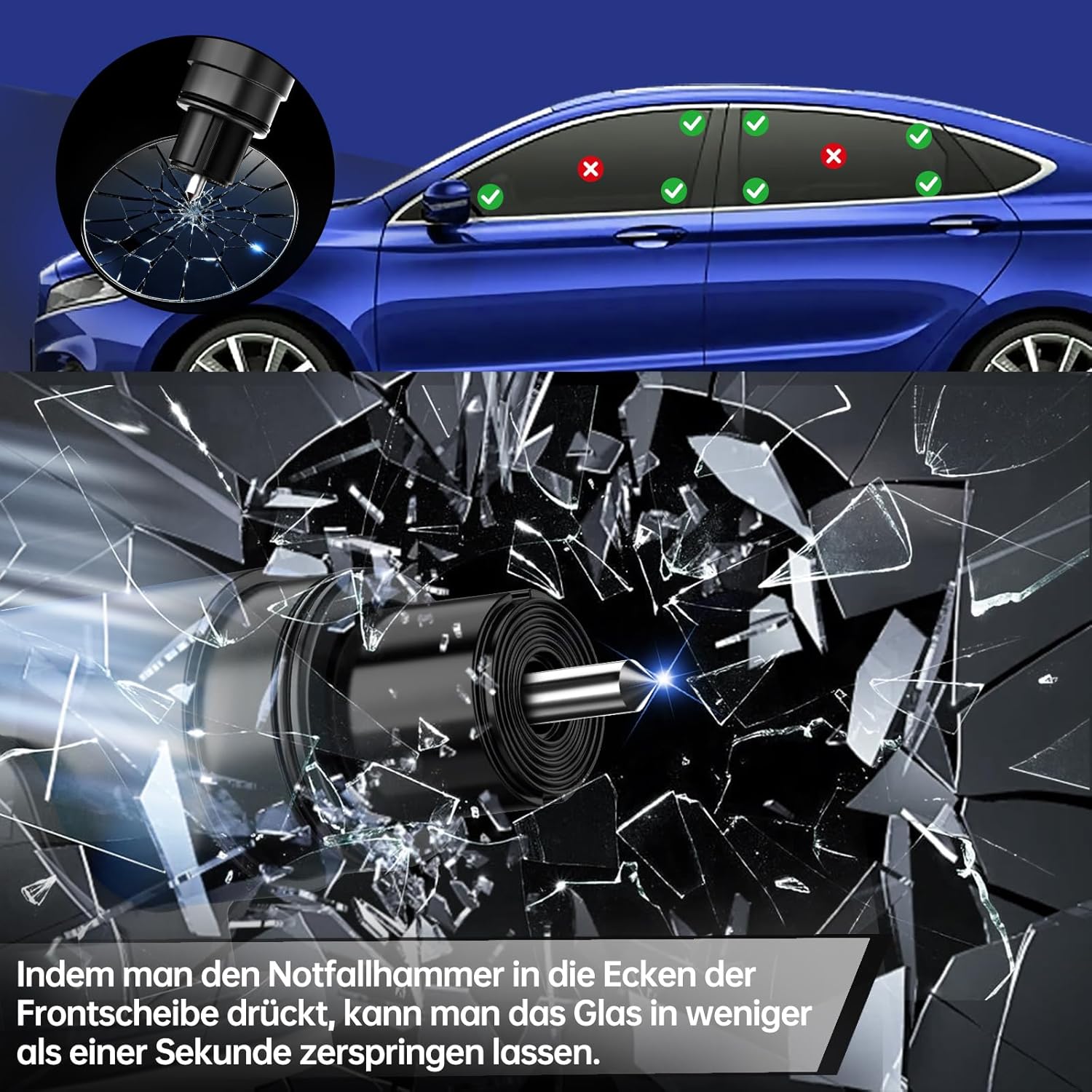 Detalle 2 de 2-in-1 Auto Notfallhammer 4er Set