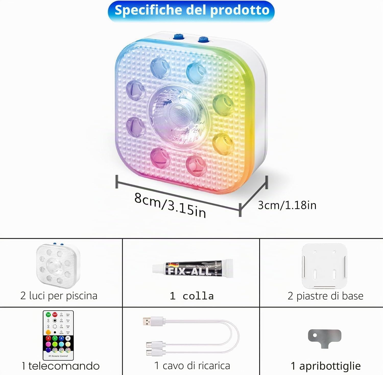 Thumbnail 6 de HL Pack di 2 Luci Piscina Fuori Terra: LED subacquee IP68 con telecomando e magneti integrati