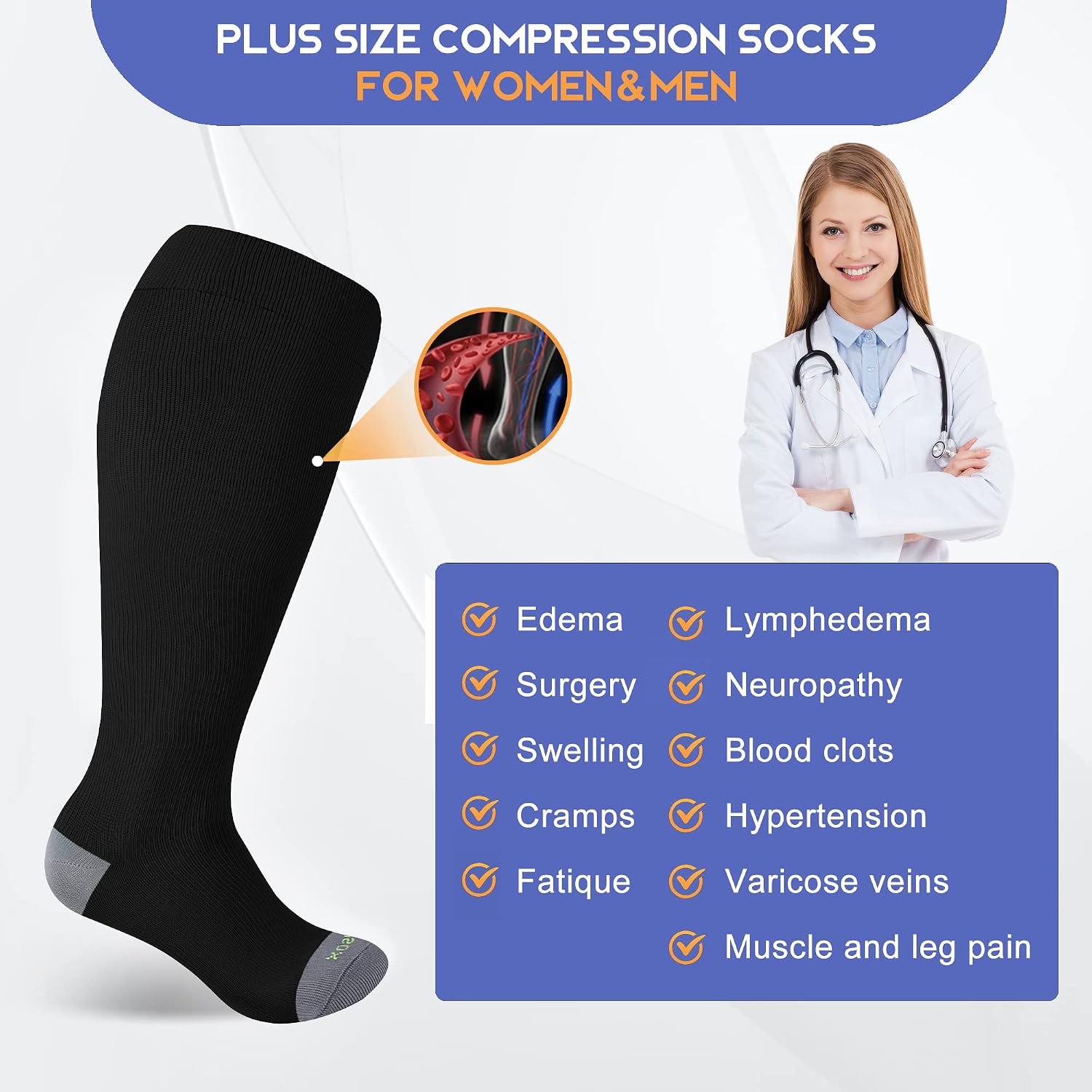 Thumbnail 4 de LEVSOX Plus Size Compression Socks, Wide-Calf Knee-High, 15–20 mmHg