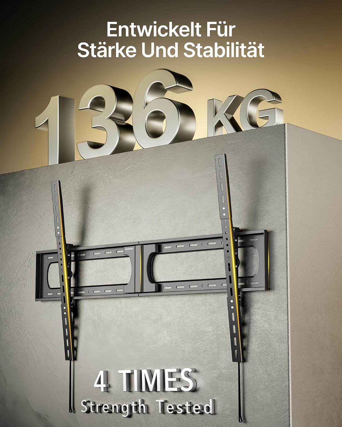 Detalle de monTEK TV Wandhalterung mit Neigung für 37–140 Zoll, bis 136 kg – VESA bis 1200×800 mm