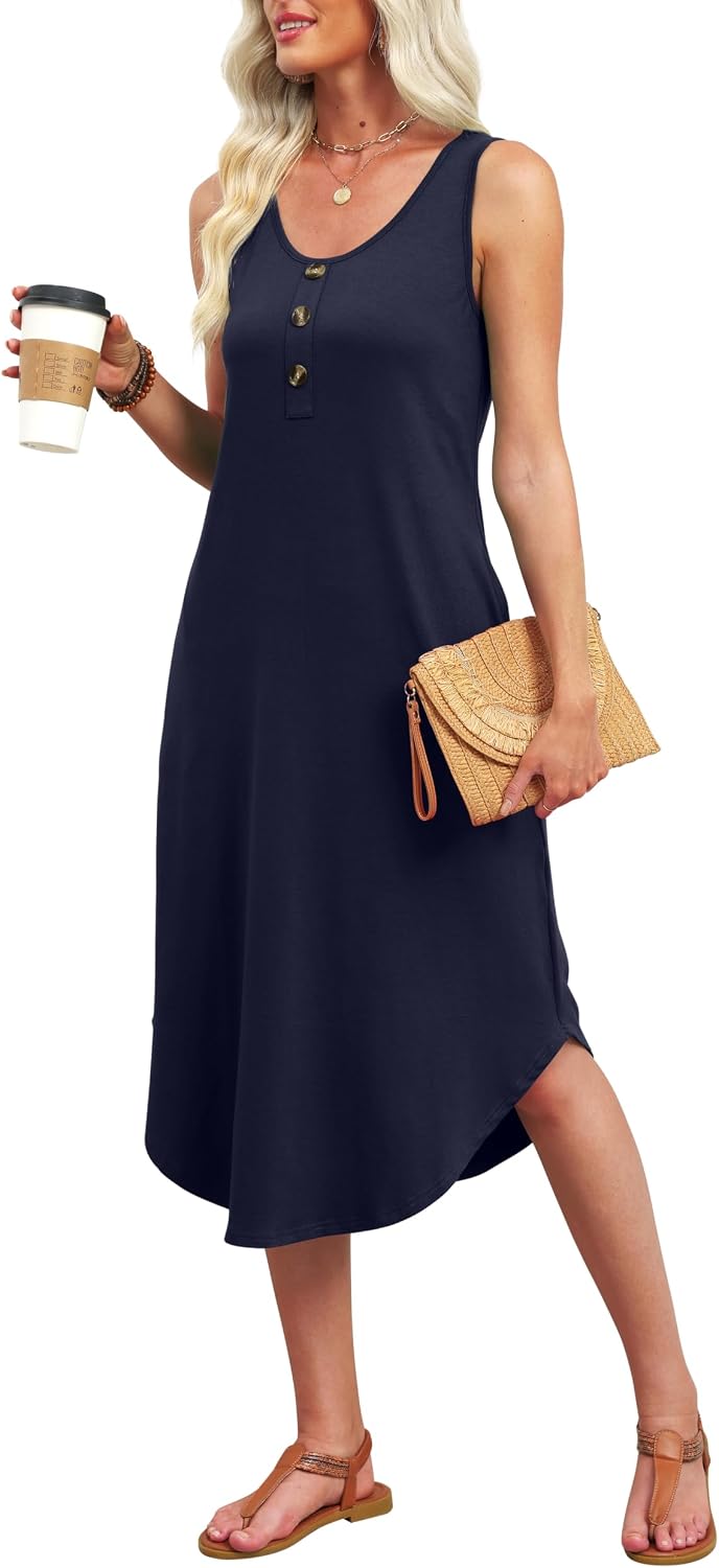 Thumbnail 3 de WIHOLL Summer Dresses for Women 2026 Button Front Sleeveless Midi Dress with Pockets
