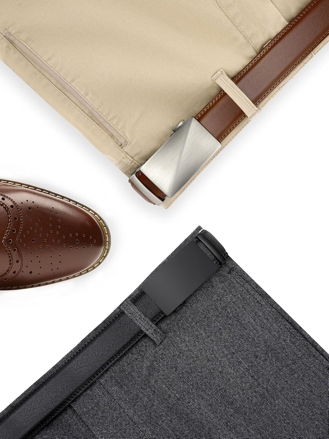 Detalle 2 de CHAOREN Herren Automatik-Ledergürtel im 2er-Pack (35 mm) mit Ratsche – passgenau zuschneidbar