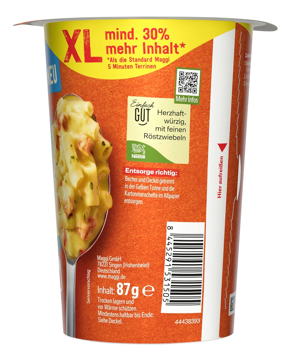 Detalle de MAGGI 5 Minuten Terrine XL Käsenudeln mit Croutons – 8er Pack