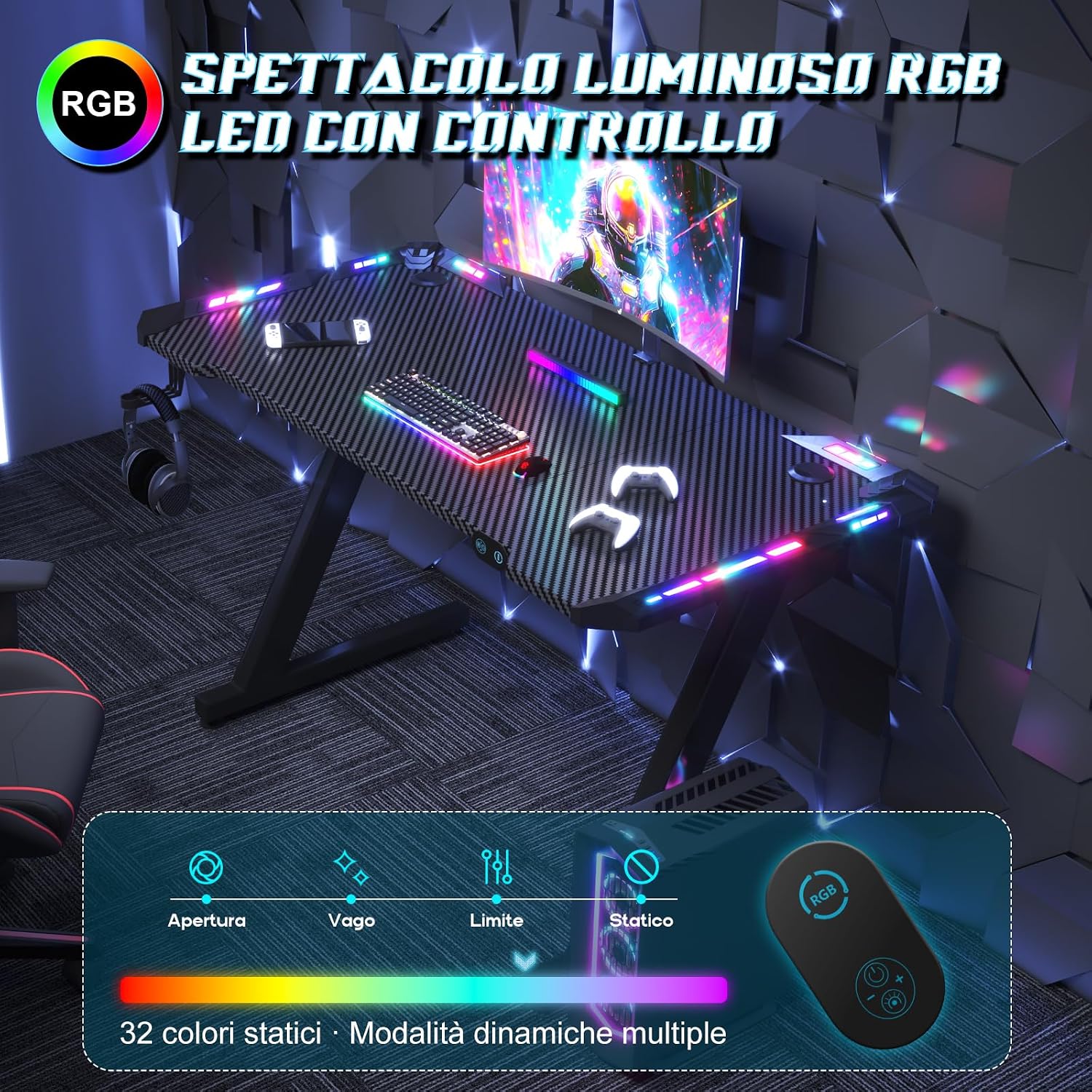 Thumbnail 3 de Scrivania Gaming 120x60 cm LED