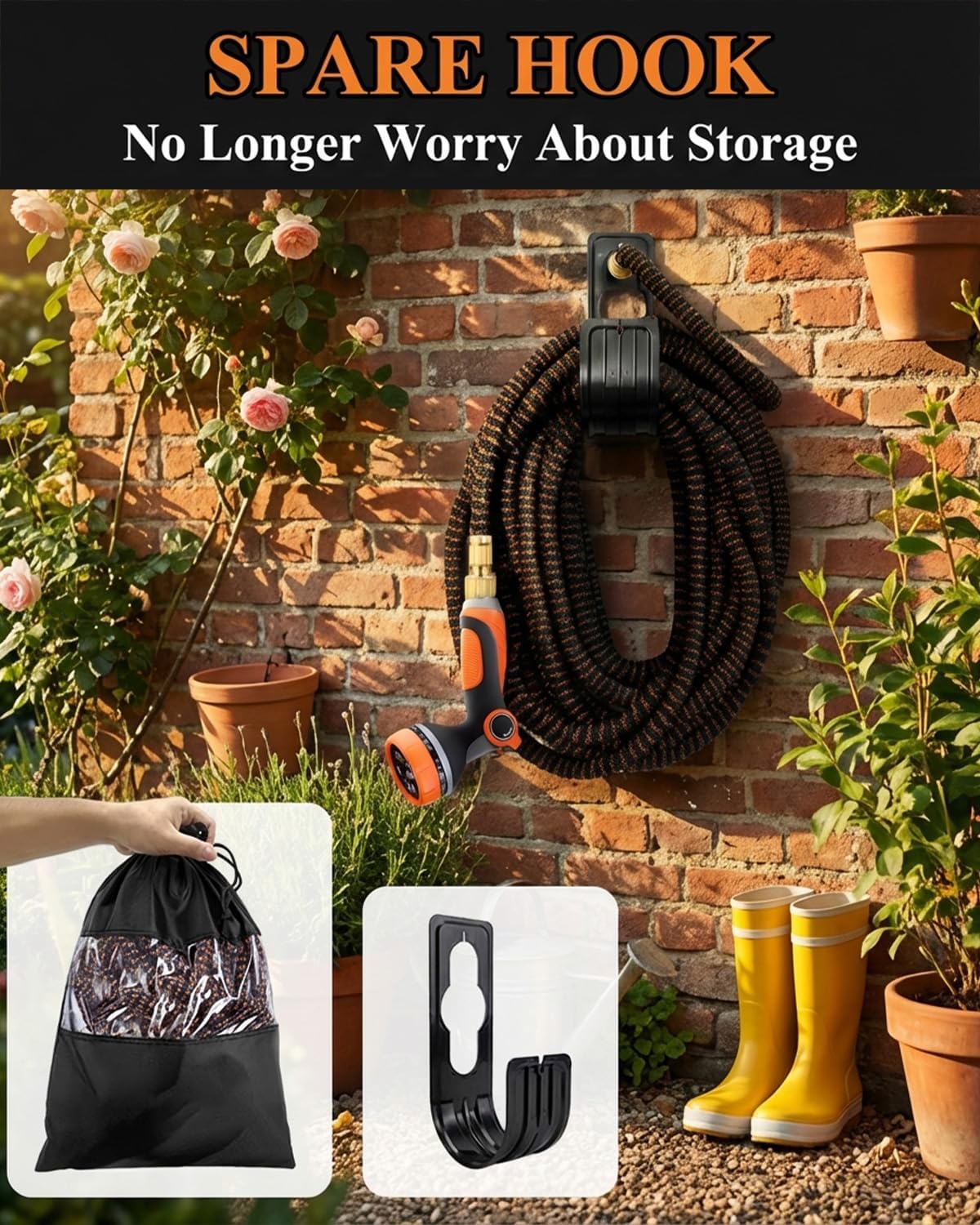 Detalle de Garden Hose Pipe, 30M Expandable 100ft with 10-Function Spray Nozzle and Hands-Free Gun