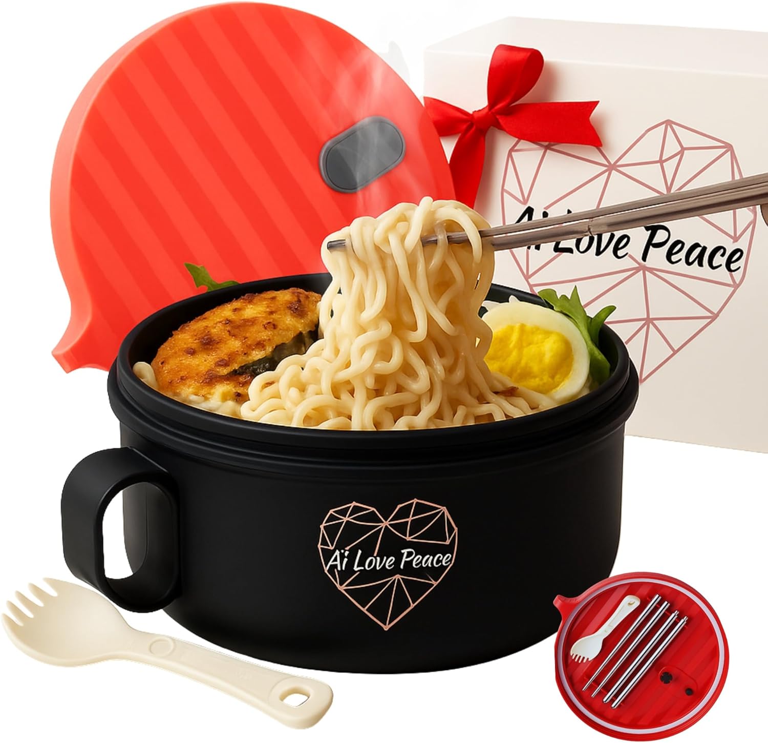 AI LOVE PEACE Microwaveable Ramen Bowl 40oz 🍲