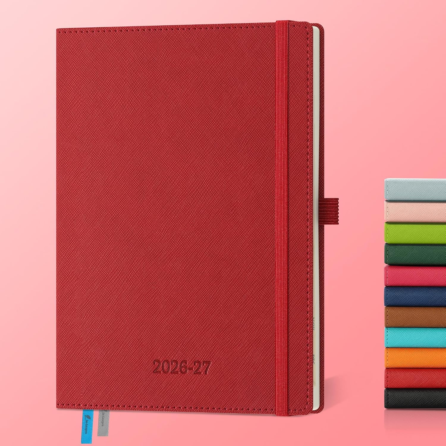 Detalle de IN-LUXPRO Academic Diary 2026-2027: A5 Week to View, Red PU Leather, 18 Months (Jul '26 – Dec '27)
