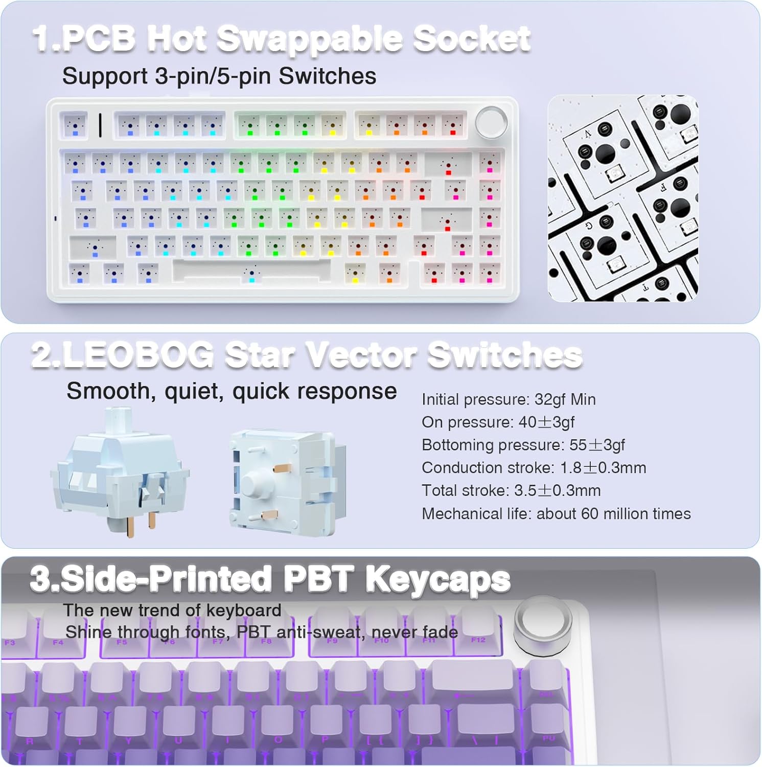 Thumbnail 4 de AULA F75 Mechanische Gaming-Tastatur – 75% Layout, Hot-Swap, RGB, kabelgebunden/2,4 GHz/BT5.0