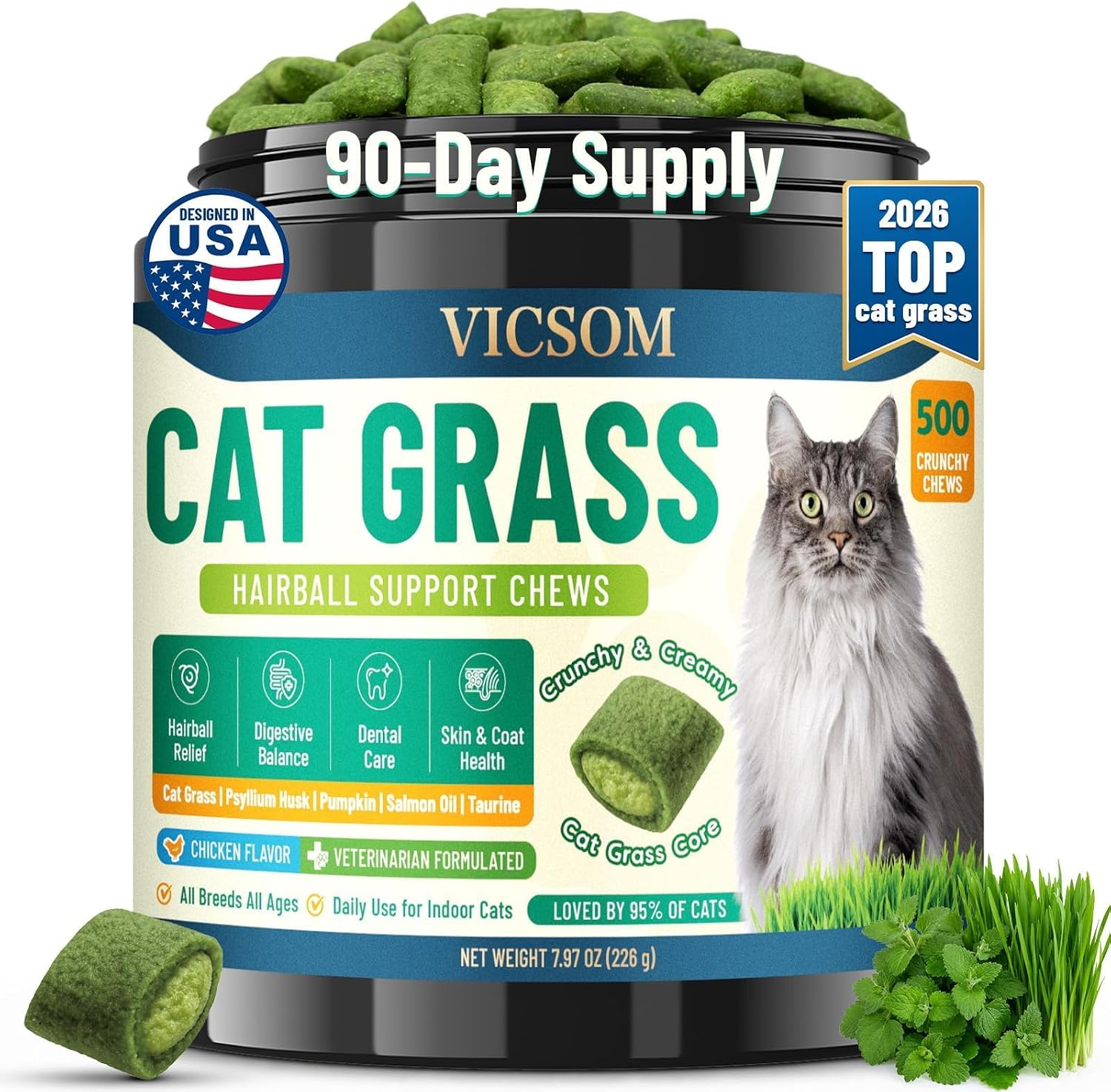 Detalle de VICSOM Cat Hairball Treats, 500 Chews