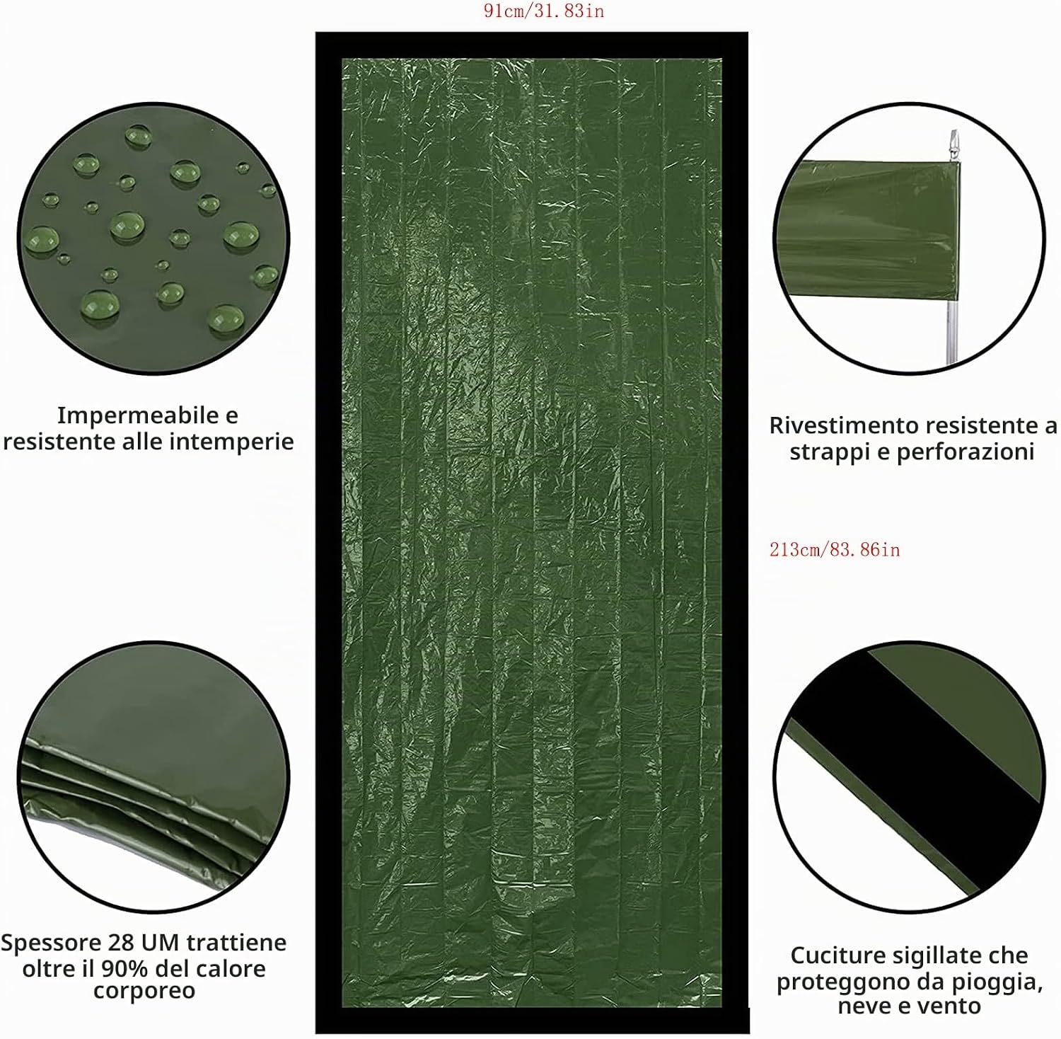 Detalle 2 de HONYAO Sacco a Pelo d'Emergenza – Coperta di Sopravvivenza Riutilizzabile, 2 pezzi (91x210 cm) per Outdoor
