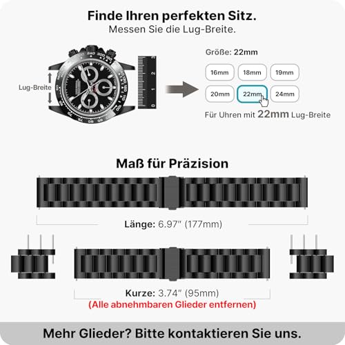 Detalle de Fullmosa Edelstahl-Uhrenarmband 22 mm – Robust, edel und vielseitig kompatibel