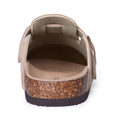 Detalle de Beslip Wildleder Clog für Damen, Taupe, Größe 37 EU – Alltagstauglicher Komfort mit Vintage-Charme