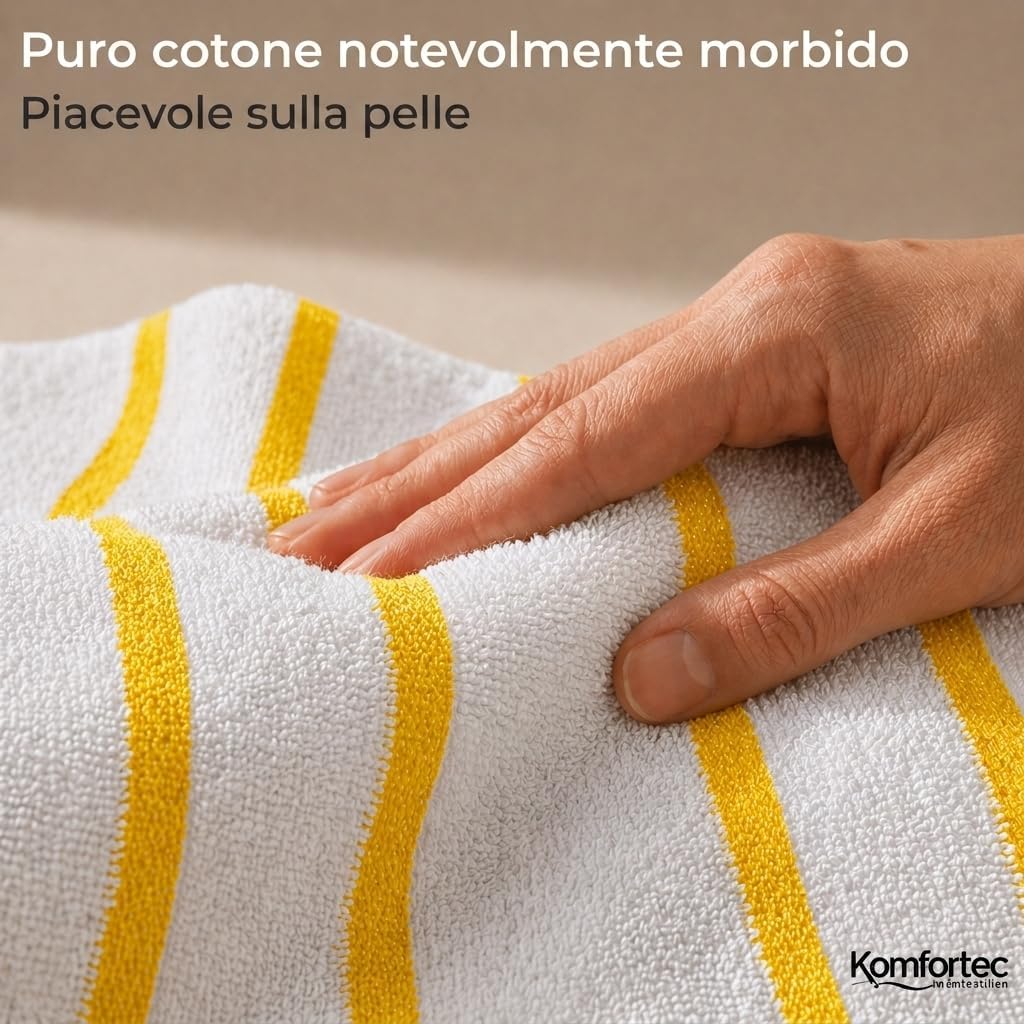 Detalle de Komfortec Telo Mare 100 x 180 cm in cotone a righe: morbidezza e versatilità per spiaggia e piscina