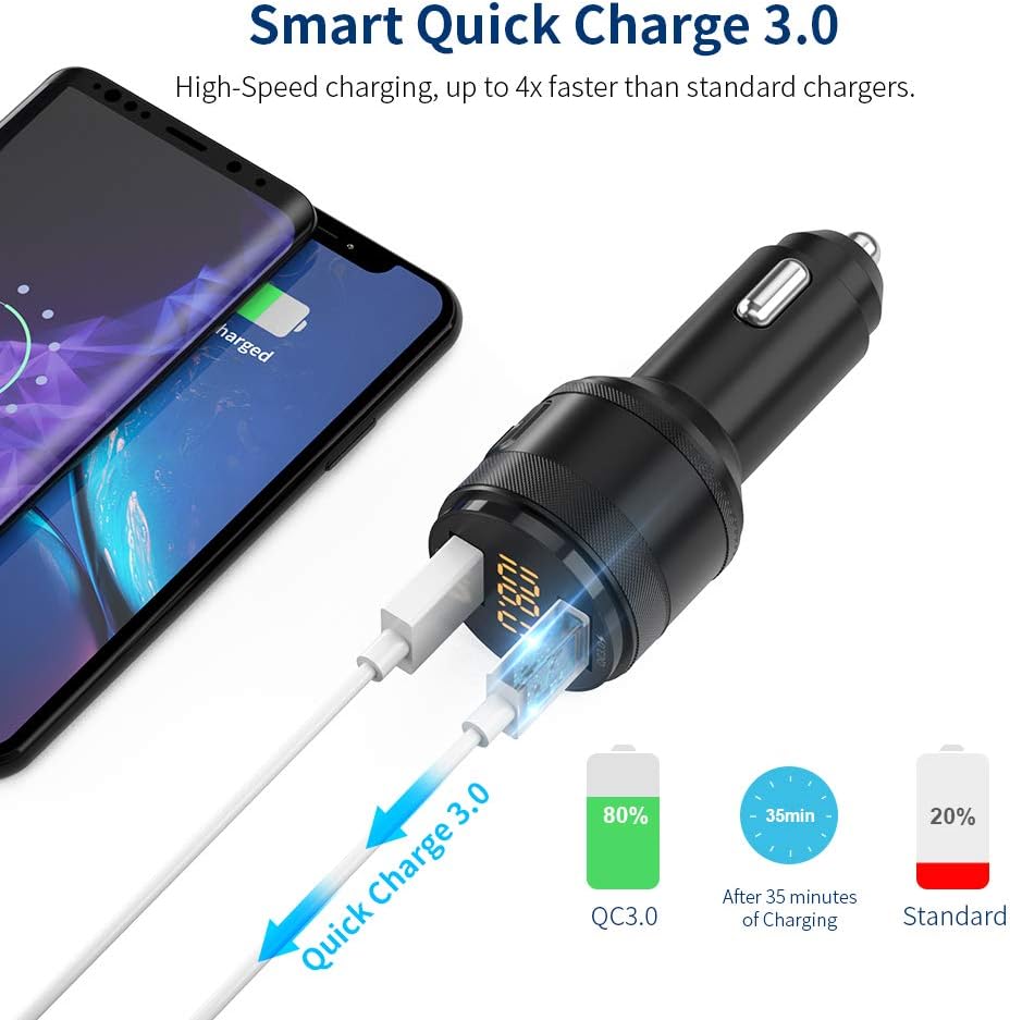 Detalle 2 de ZeaLife Bluetooth FM Transmitter für Auto – mit 2× USB, QC3.0 und Freisprecheinrichtung