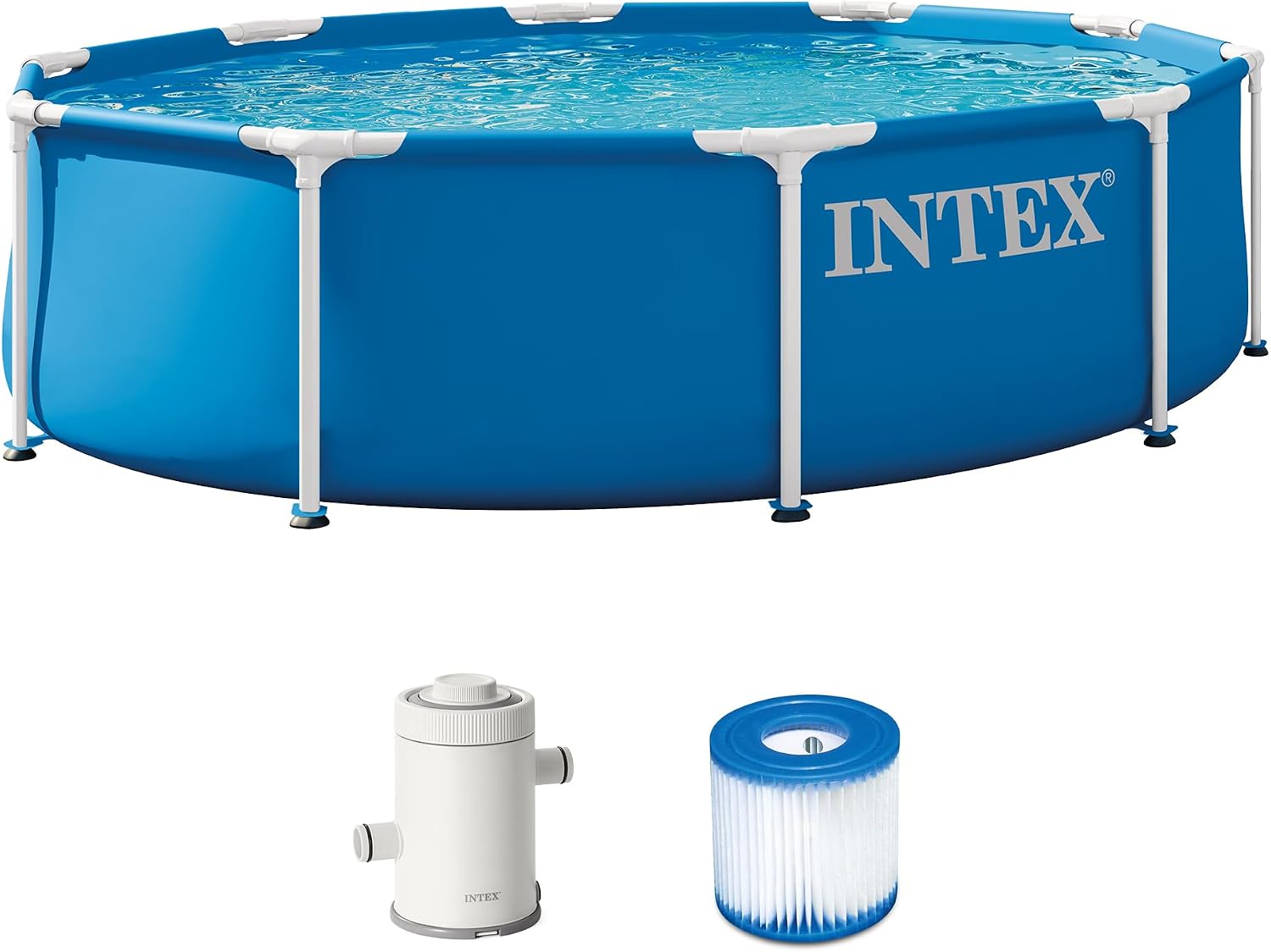 Detalle de Intex 10 ft x 30 in Metal Frame Above Ground Pool Set (28201EP) with 330 GPH Cartridge Filter Pump