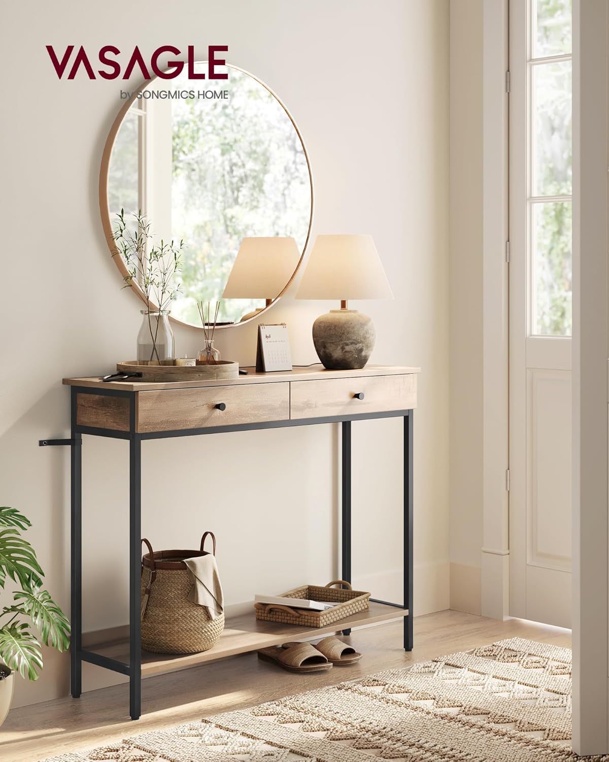 Detalle 2 de VASAGLE LNT015W01 Mesa Consola Industrial con Cajones 🛋
