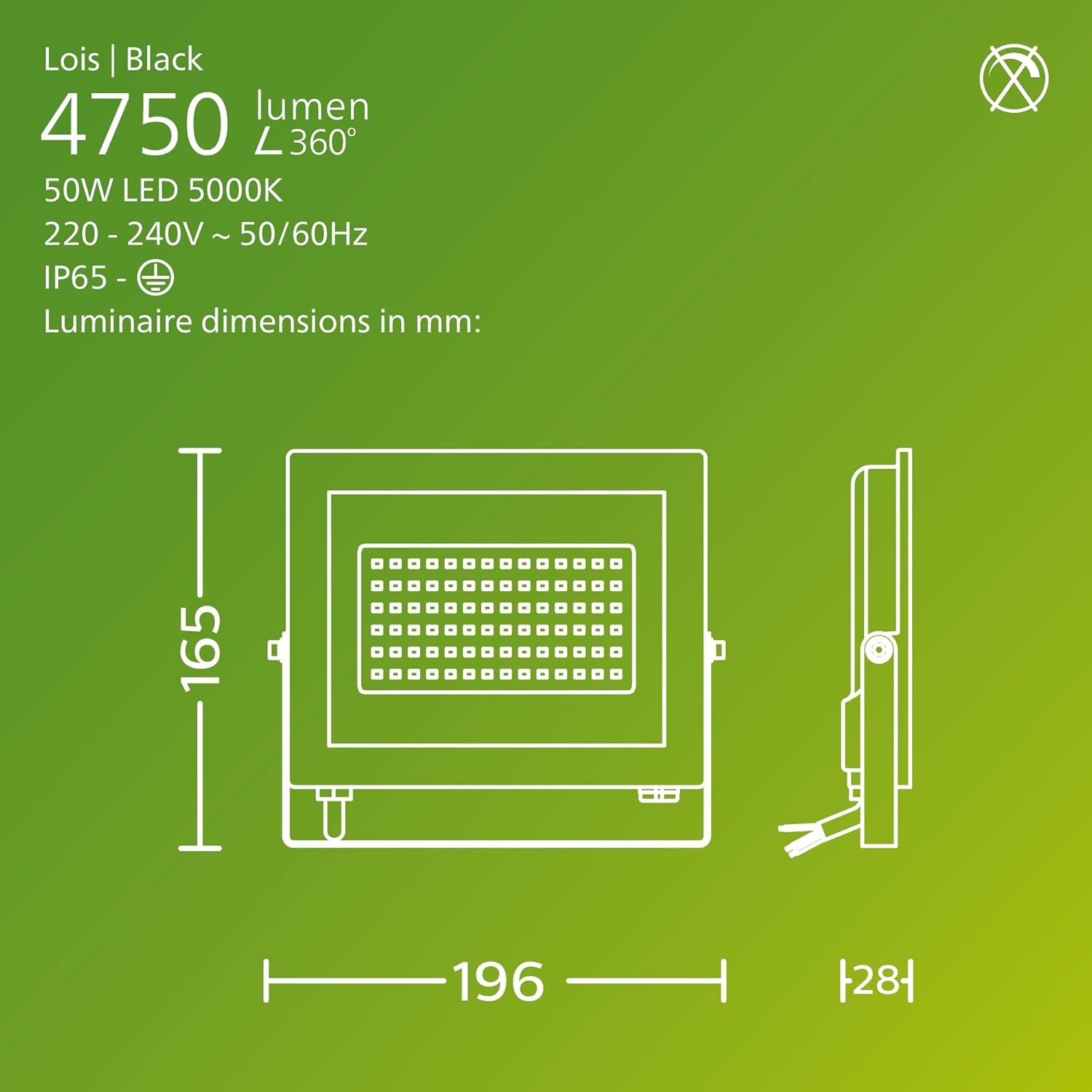 Thumbnail 2 de PHILIPS Lois Outdoor Floodlight, 50 W, 5000 K, Black