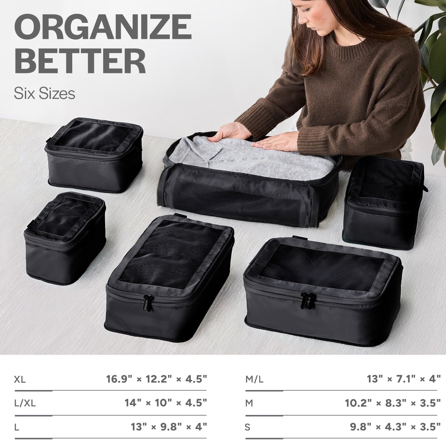 Thumbnail 2 de Aerotrunk Compression Packing Cubes (6-Pack, Black) for Travel Luggage Organizers