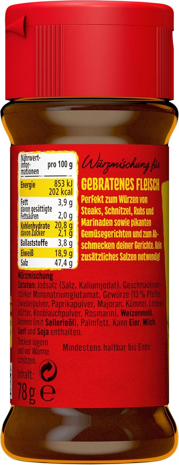 Detalle 2 de MAGGI Würzmischung 1 für gebratenes Fleisch – 8er Pack (8 x 78 g) im Streuer