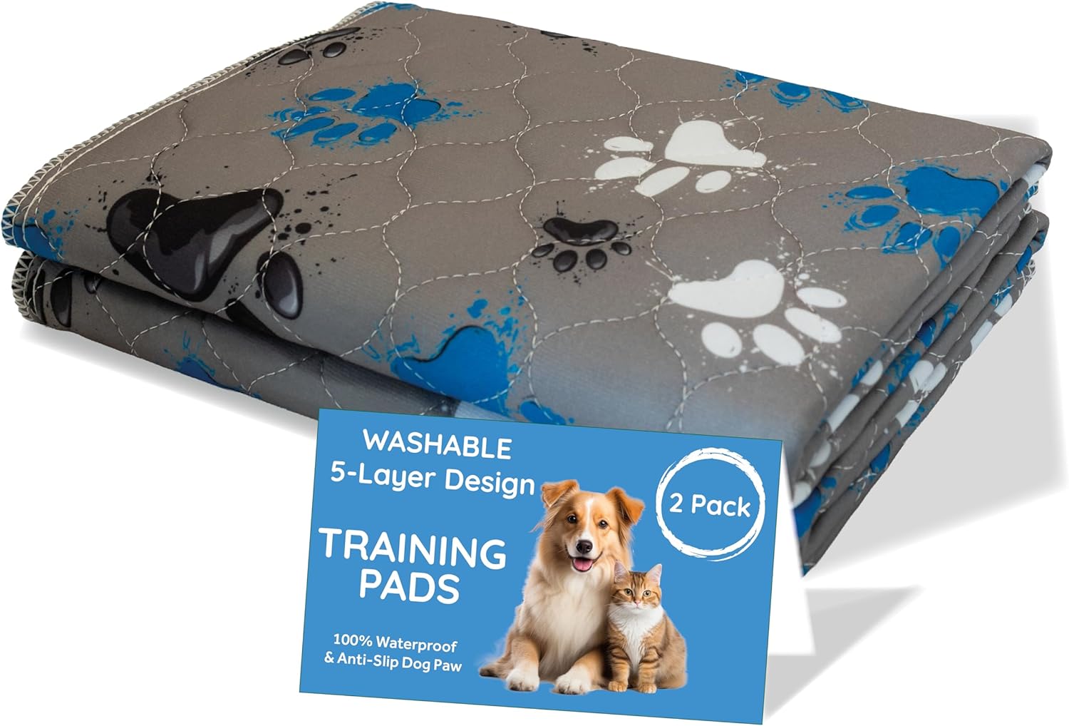 Detalle de MAGNUS CREATIONS 5-Layer Washable Puppy Training Pads – Reusable 60×90 cm (2-Pack) for Medium & Large Dogs