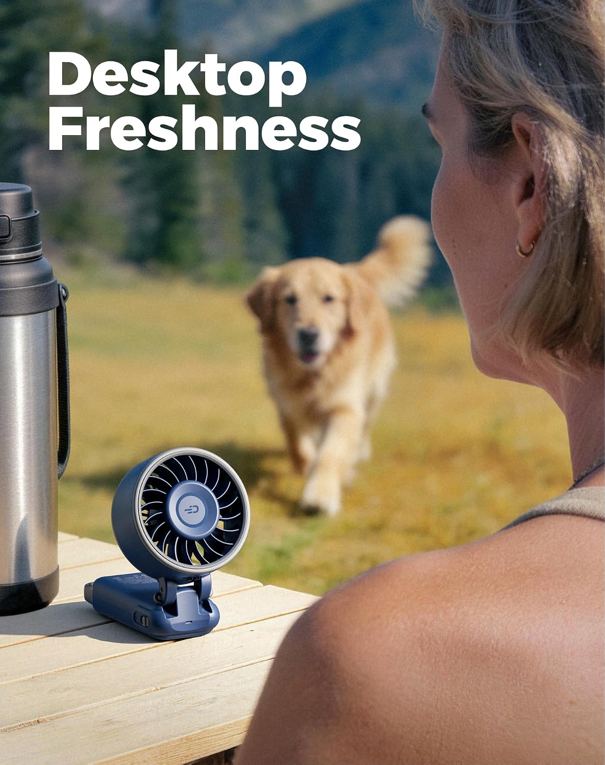 Detalle 2 de Diveblues Portable Handheld Fan (D6036): 4-in-1, 180° Foldable, 12H Battery, USB-C