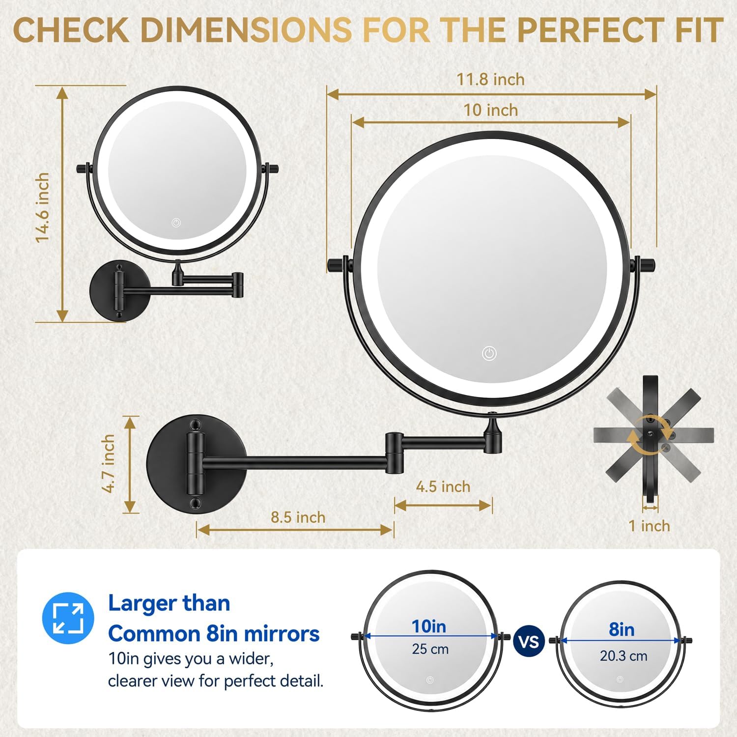 Detalle de Auxmir 10-Inch Wall Mounted Lighted Makeup Mirror with 30X/1X Magnification