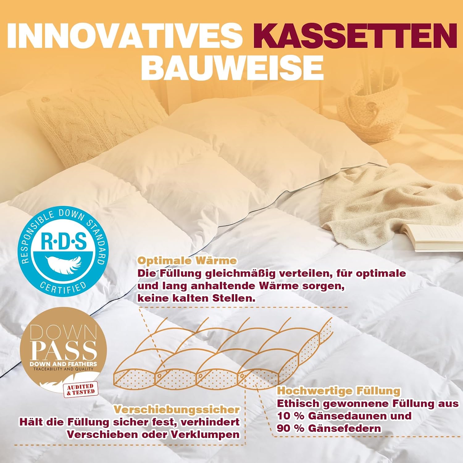 Thumbnail 4 de BedFabtasy Feder- und Daunendecke 200x200 cm (Oeko-Tex, RDS) – Ganzjahresbettdecke für Allergiker