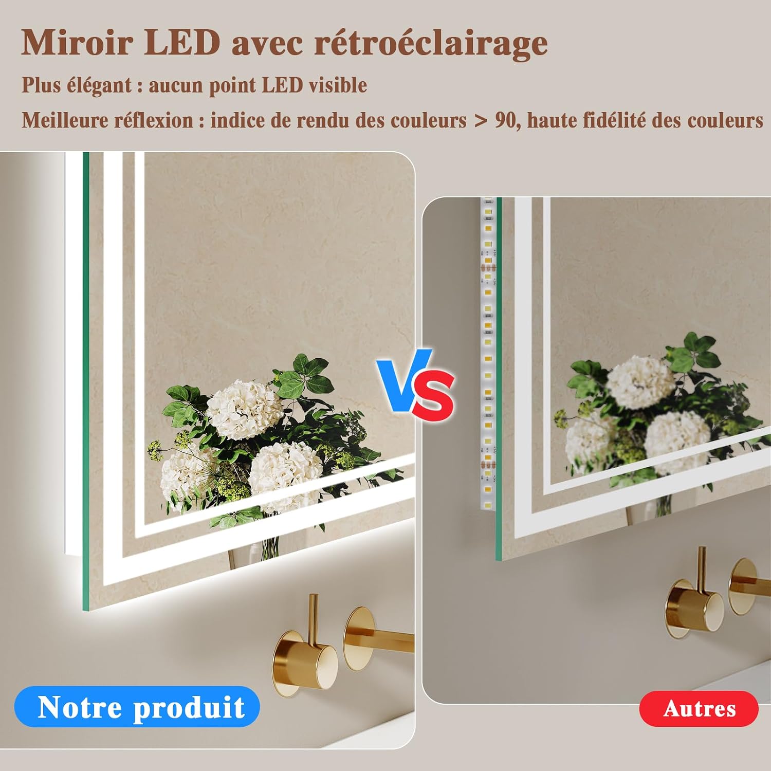 Detalle de Badspiegel mit Beleuchtung 140x70 cm – LED Spiegel mit Antibeschlag, Touch-Sensor & Dimmer