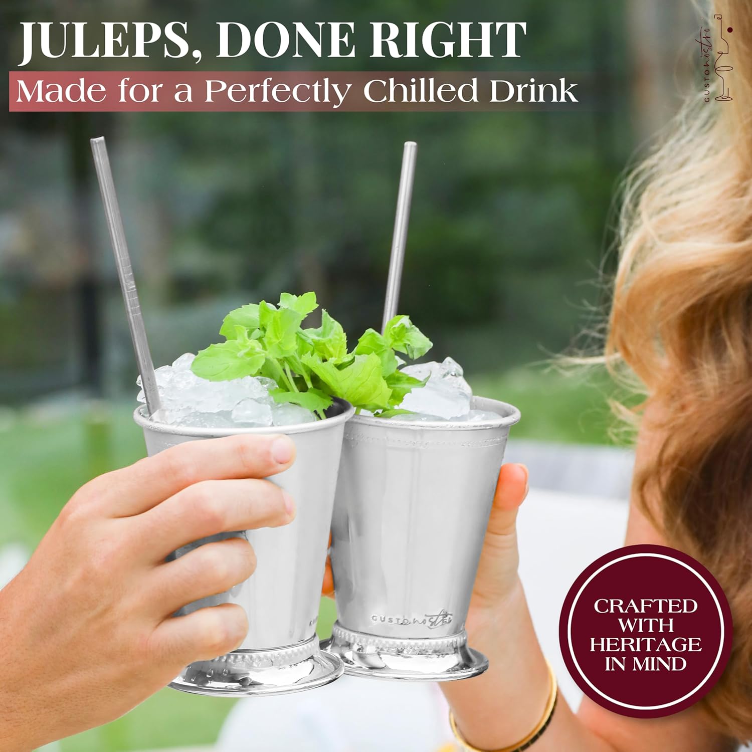 Thumbnail 2 de Gusto Nostro Mint Julep Cups Set of 2 – Stainless Steel Cocktail Cups with Straws, Muddler, Spoon, Recipes