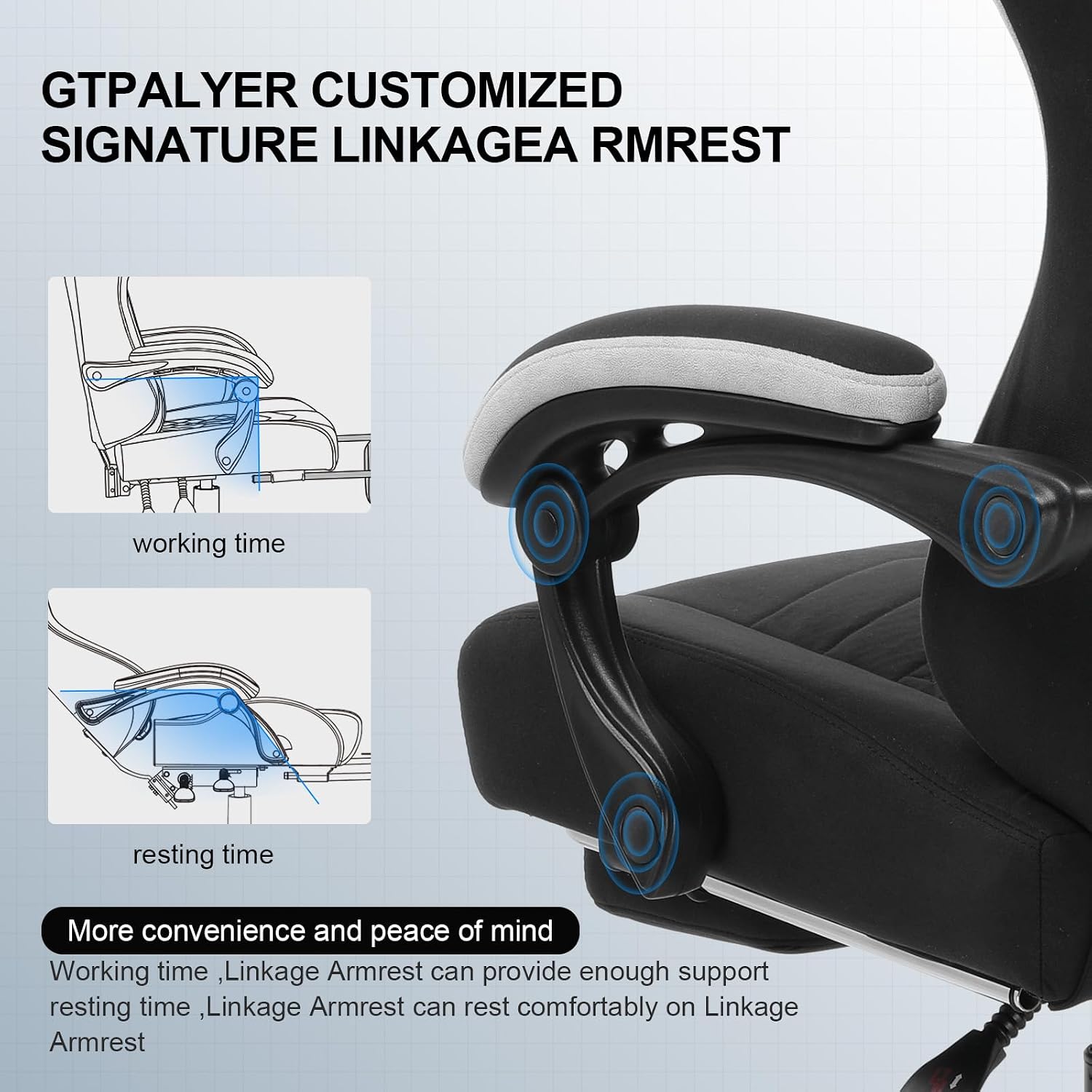 Detalle 1 de GTPLAYER gtp0845 Gaming Chair with Pocket-Spring Cushion, Linkage Arms & Footrest