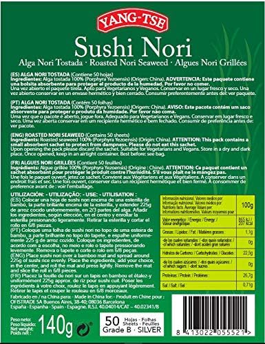 Detalle 2 de Yang-Tse Hoja de Alga Marina para Sushi, 50 Láminas 🥢