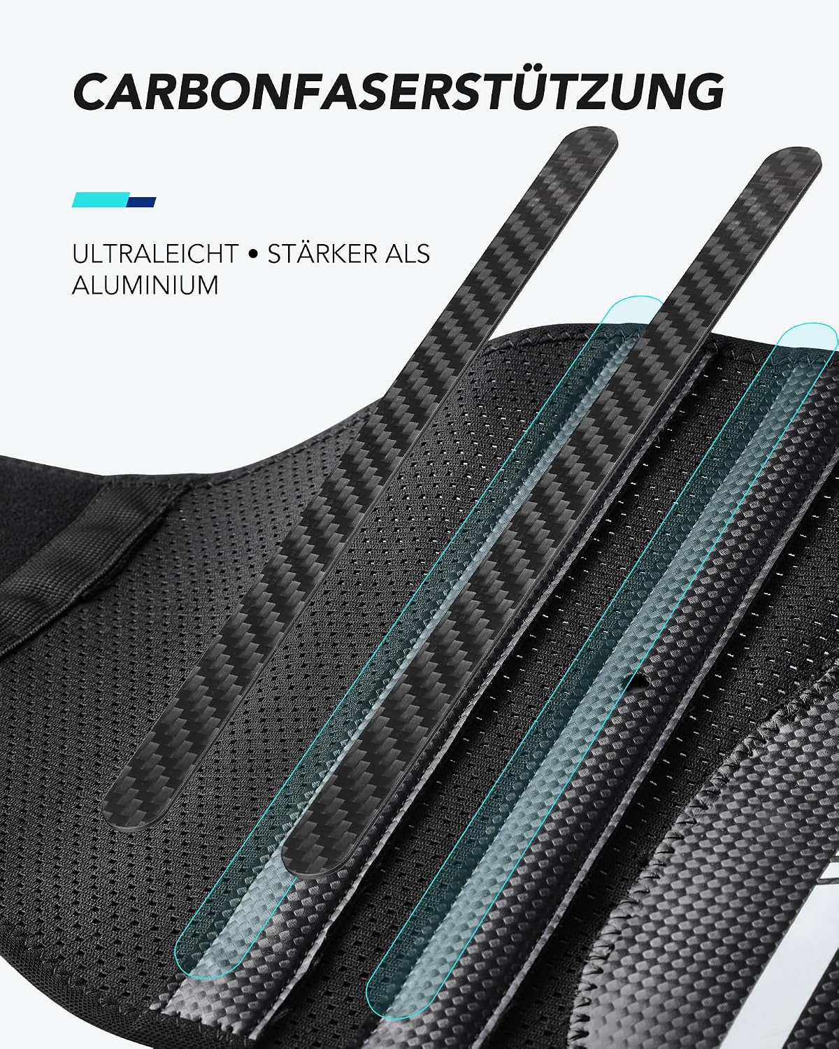 Detalle de Fitomo Lendenwirbelstütze mit Karbonfaserschienen – ergonomische Rückenstütze bei Ischias & Bandscheibenvorfall