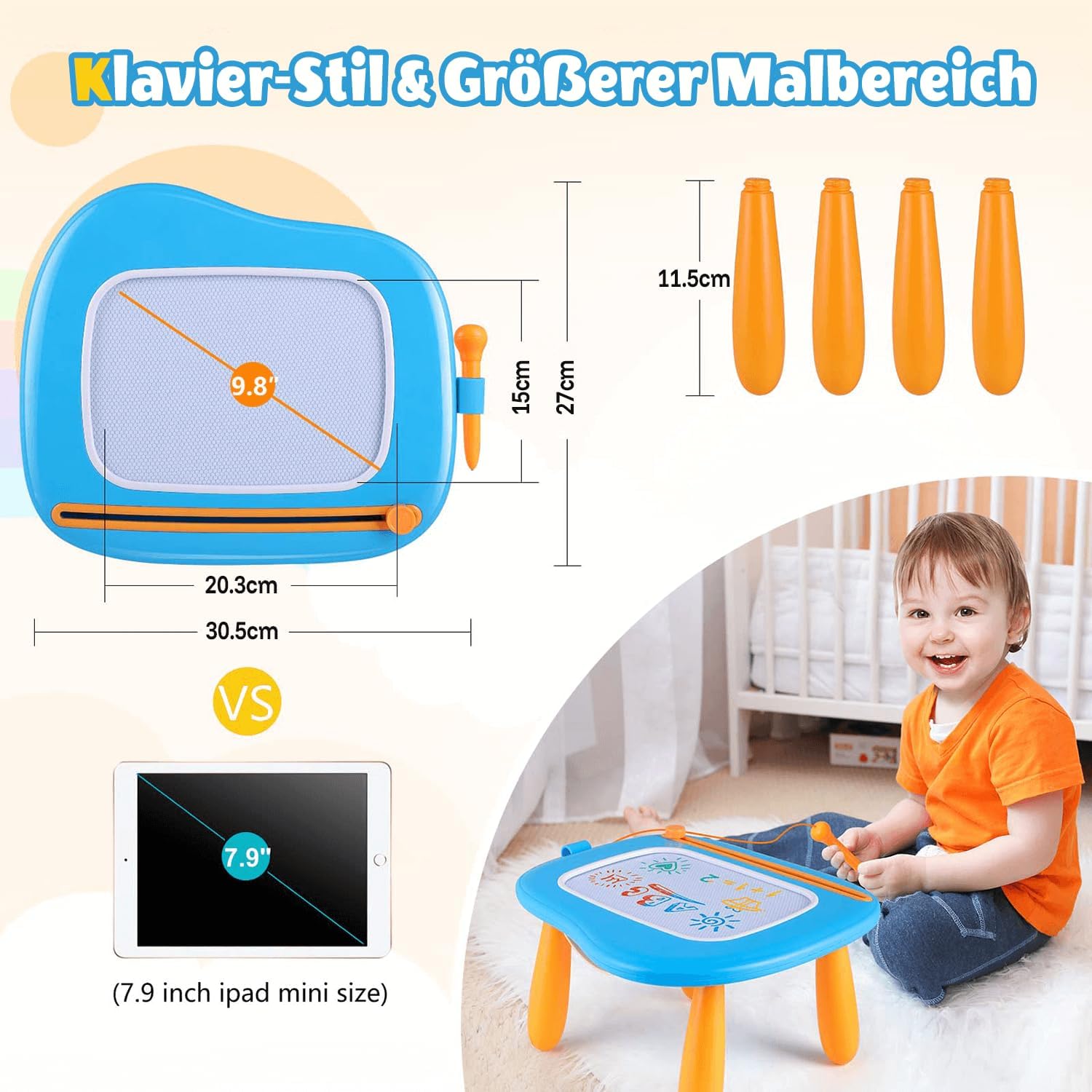 Detalle de Smasiagon magnetische Maltafel „Zaubertafel“ – löschbares Magnet-Zeichenbrett für Kinder (ab 1–3 Jahren), Marineblau