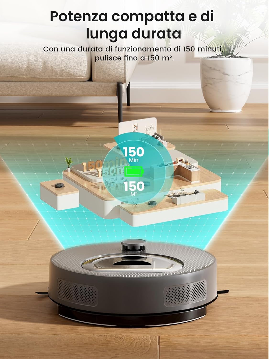 Detalle 2 de Lefant M330 Plus: robot aspirapolvere lavapavimenti con mappatura e lavaggio 3 in 1 per pavimenti duri