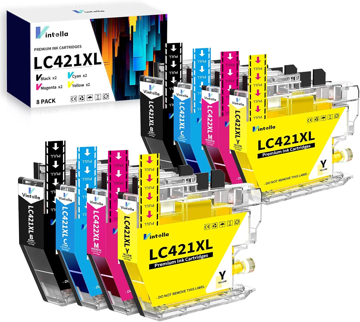 Vintella LC421XL Pack de 4 cartouches d’encre compatibles Brother (LC421/LC421XL) – Noir et couleurs