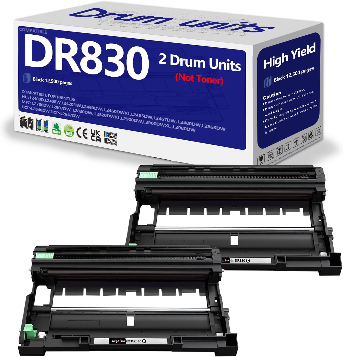 Detalle de OKGO!INK DR830 Drum Unit 2-Pack for Select Brother Printers, Up to 15,000 Pages