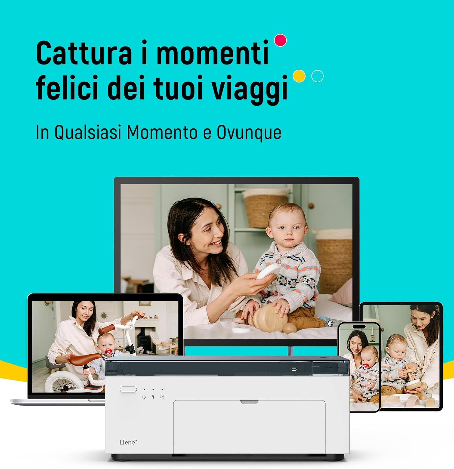 Detalle de Liene Amber M100: stampante fotografica per smartphone, stampa sublimazione 10x15