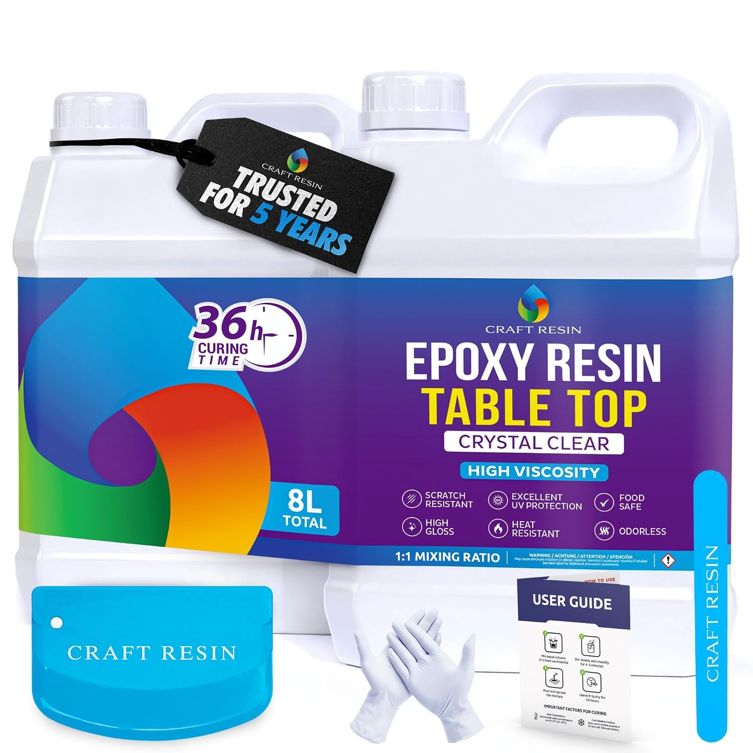 Detalle de Craft Resin 8L Epoxidharz-Set für Tischplatten – transparent, hochglänzend, UV-beständig